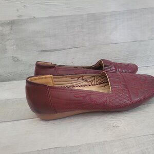 Forest Womens Embroidered Leather Loafers Size 10 Burgundy